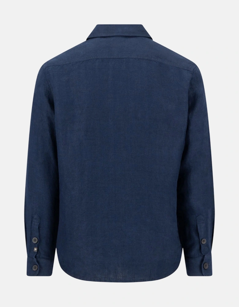 Patch Pocket Herringbone Linen Overshirt Navy