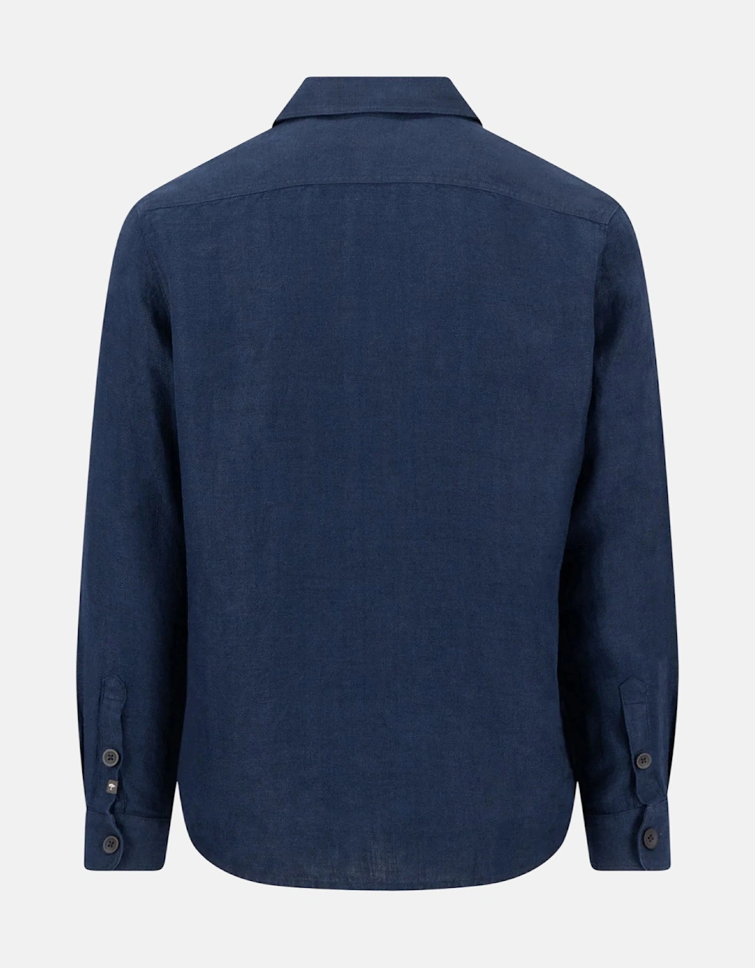 Patch Pocket Herringbone Linen Overshirt Navy