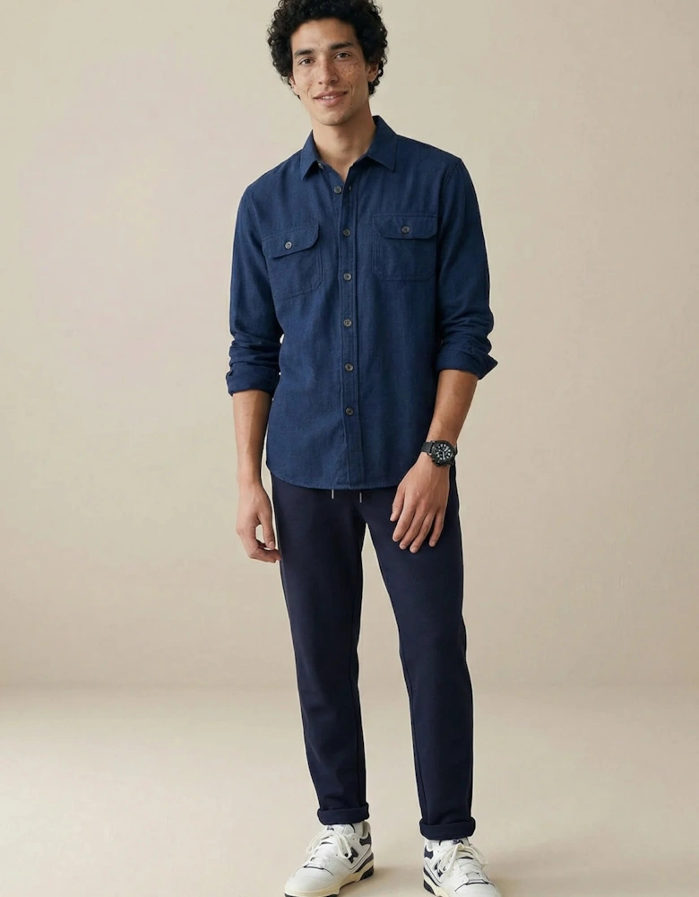 Patch Pocket Herringbone Linen Overshirt Navy