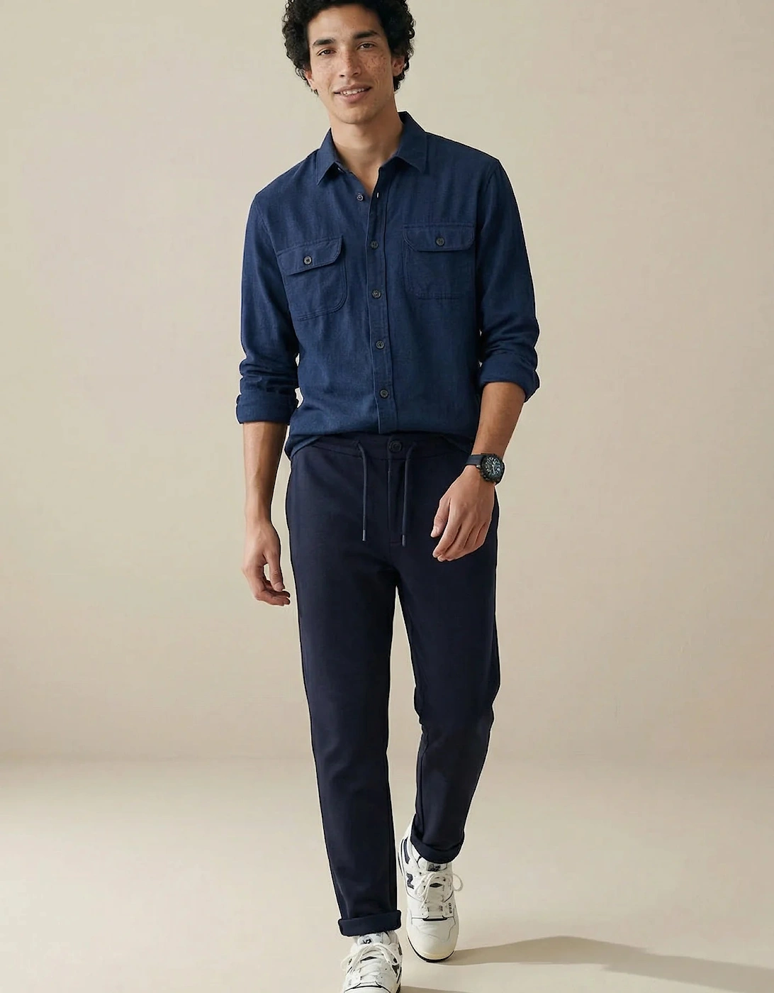 Patch Pocket Herringbone Linen Overshirt Navy