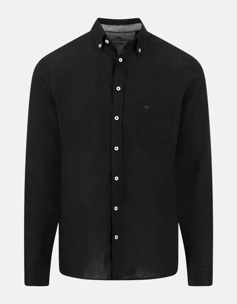 Pure Linen Button Down Shirt Black