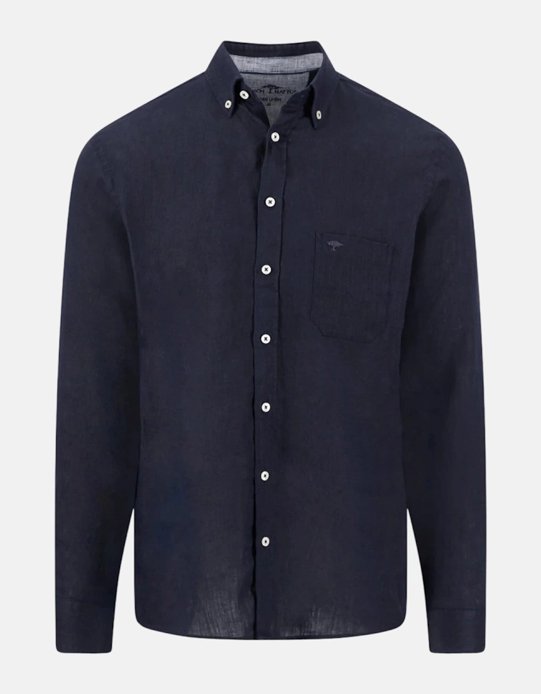 Pure Linen Button Down Shirt Navy