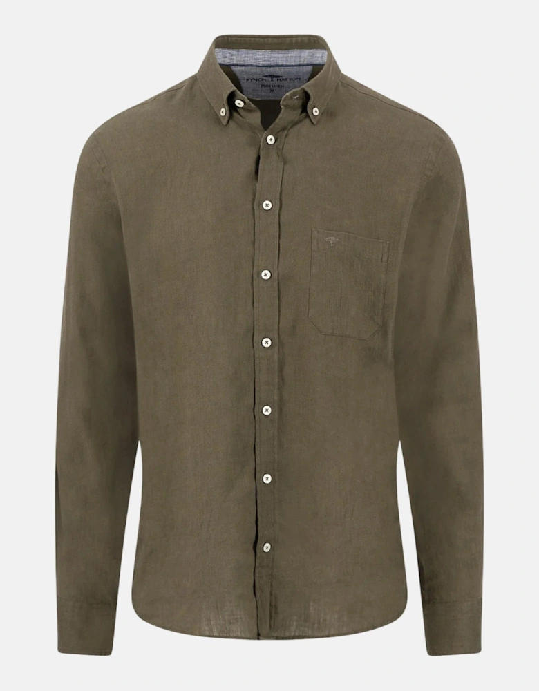 Pure Linen Button Down Shirt Dark Khaki