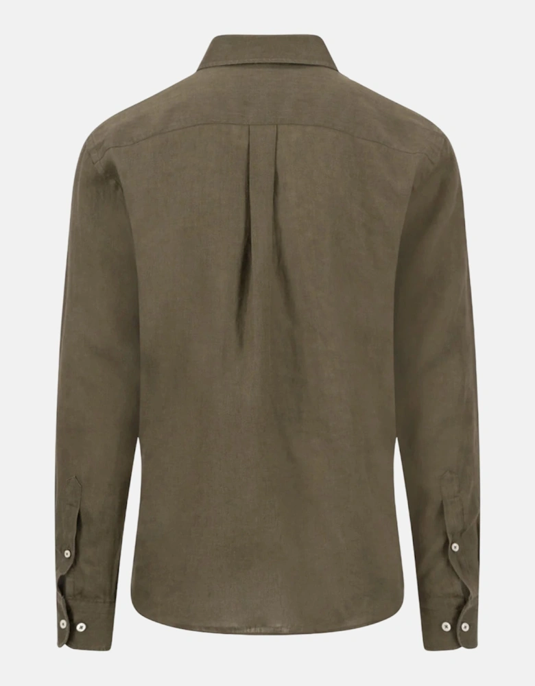 Pure Linen Button Down Shirt Dark Khaki