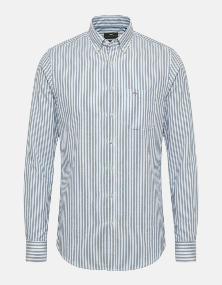 Cotton Oxford Stripe Button Down Shirt Harbour Blue