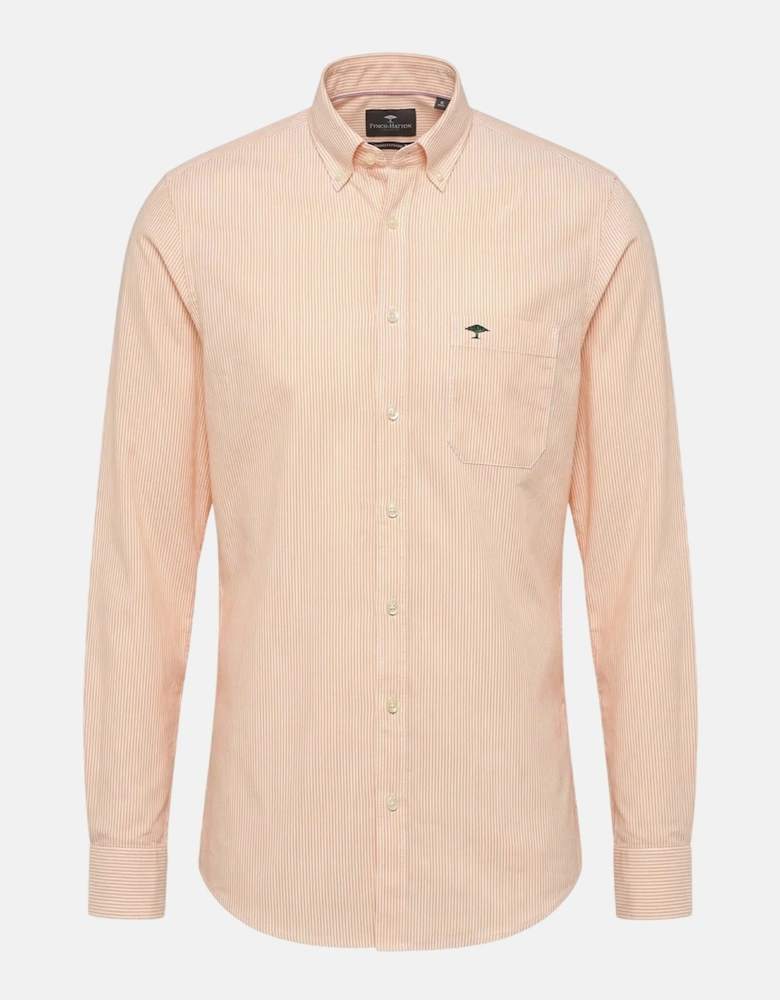 Washed Oxford Bengal Stripe Button Down Shirt Tangerine