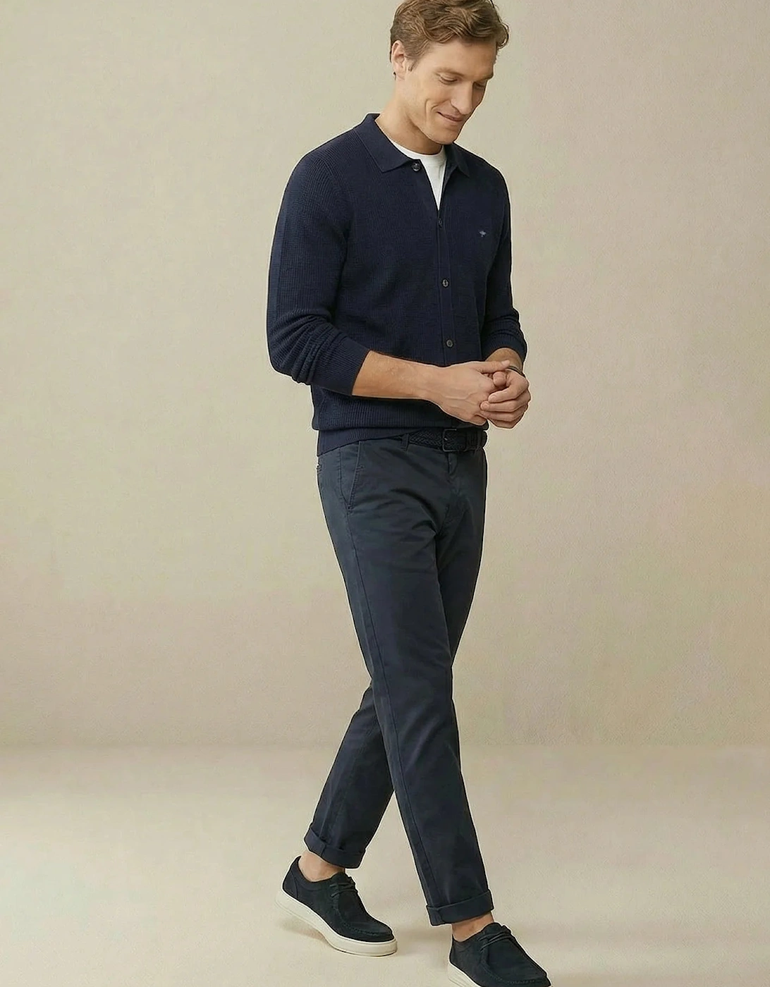 Polo Collar Structured Cardigan Navy
