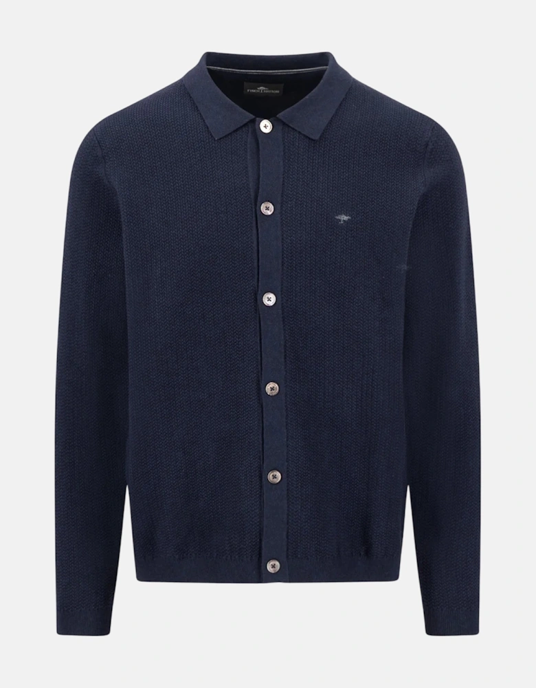 Polo Collar Structured Cardigan Navy