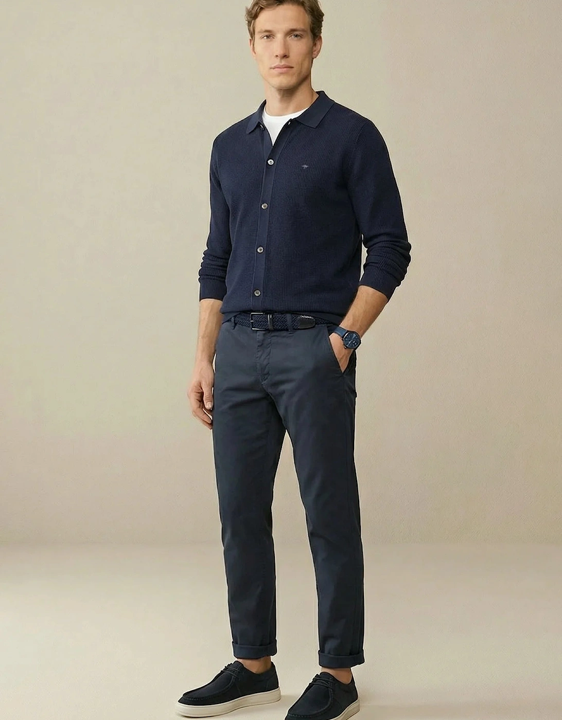 Polo Collar Structured Cardigan Navy