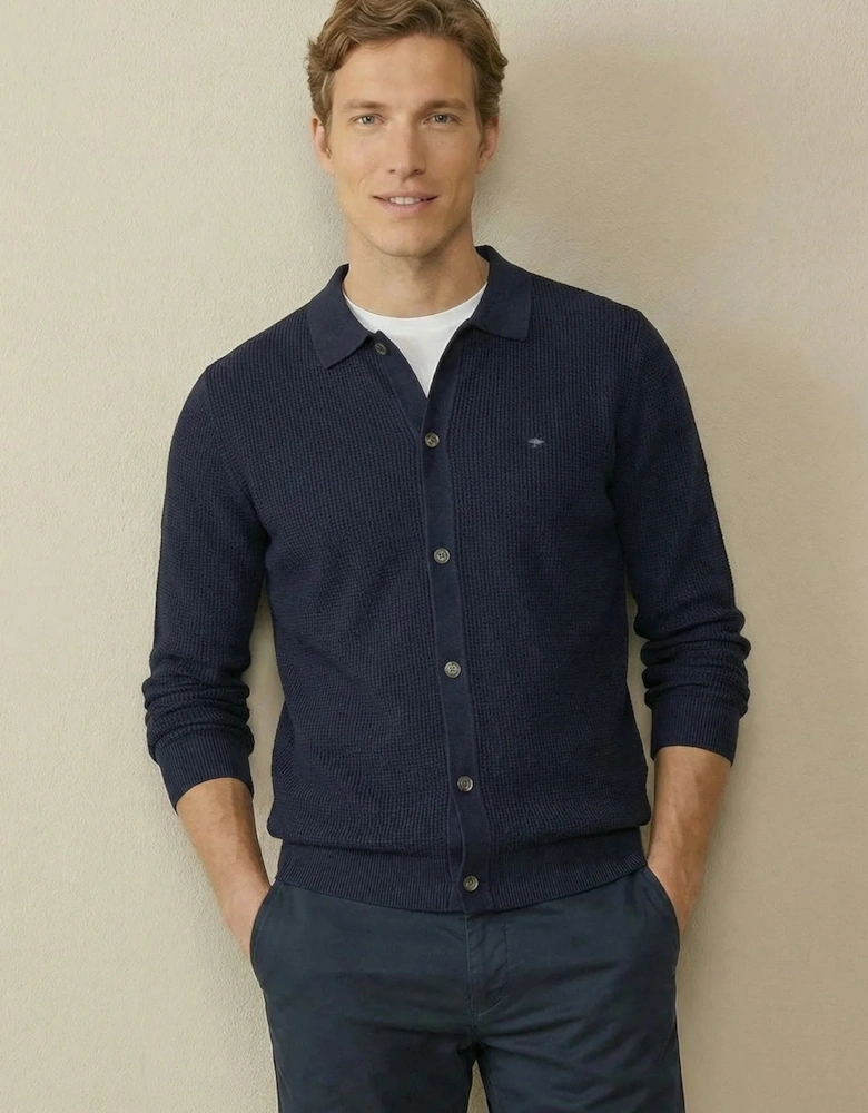Polo Collar Structured Cardigan Navy