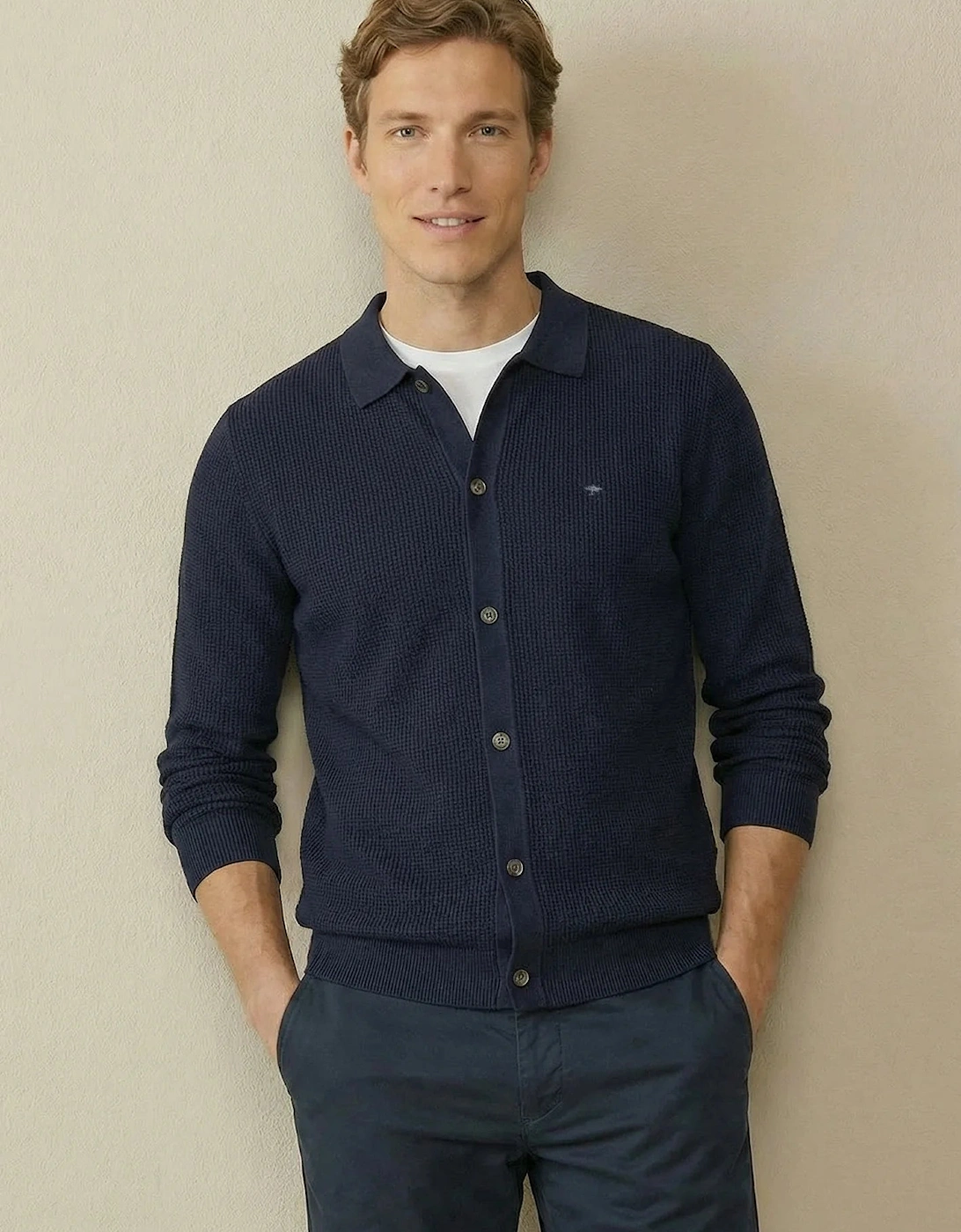 Polo Collar Structured Cardigan Navy