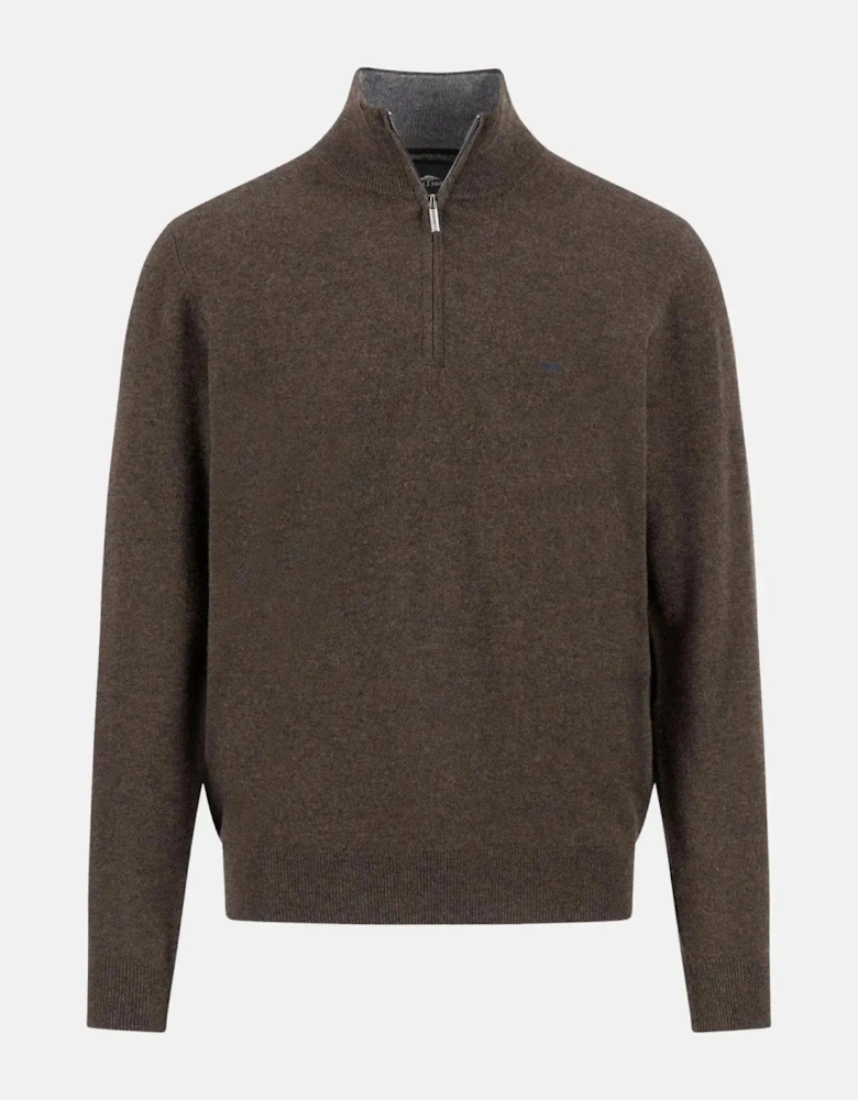 Fine Knit Cotton 1/4 Zip Sweater Dark Chocolate