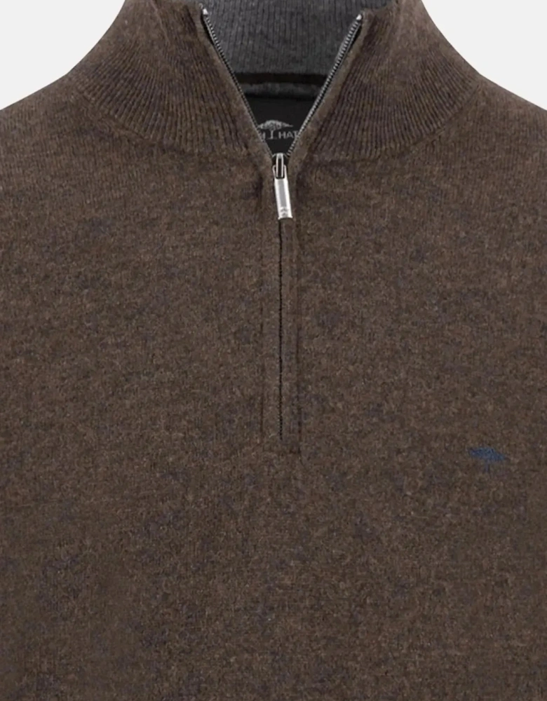 Fine Knit Cotton 1/4 Zip Sweater Dark Chocolate