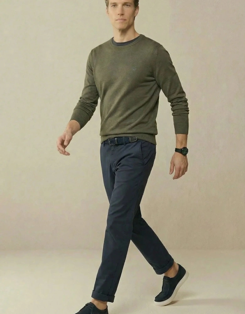 Fine Knit Cotton Crewneck Sweater Dark Khaki
