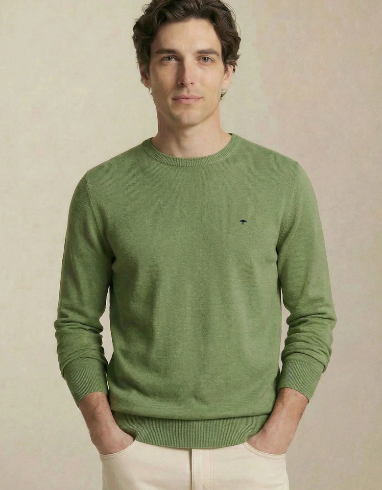 Fine Knit Air Cotton Crewneck Sweater Avocado
