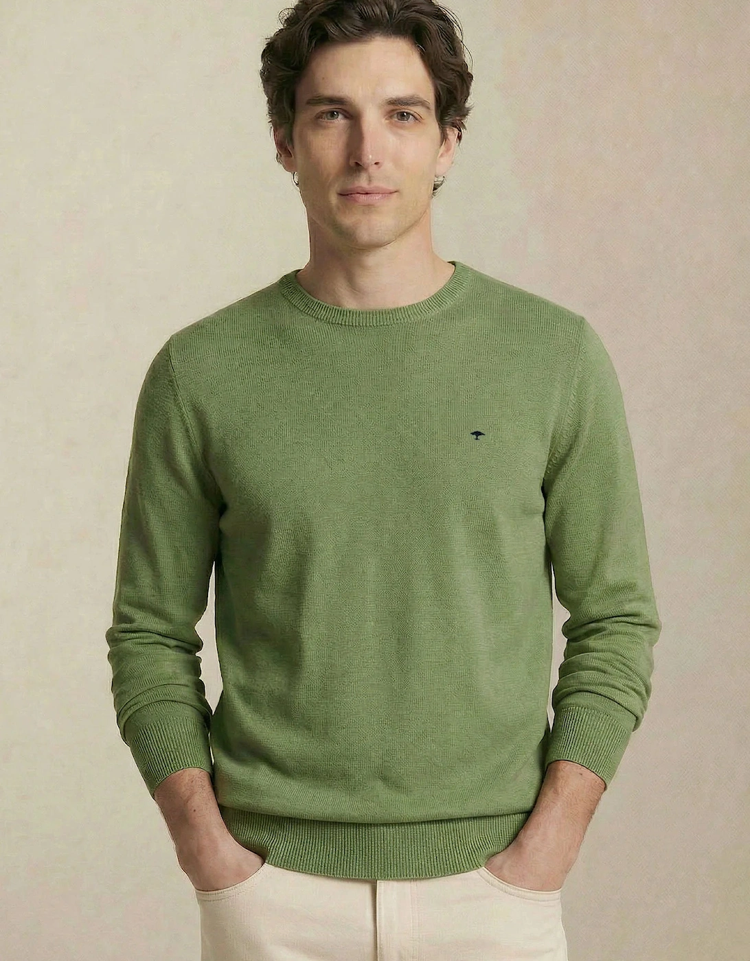 Fine Knit Air Cotton Crewneck Sweater Avocado