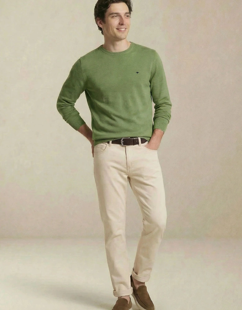 Fine Knit Air Cotton Crewneck Sweater Avocado