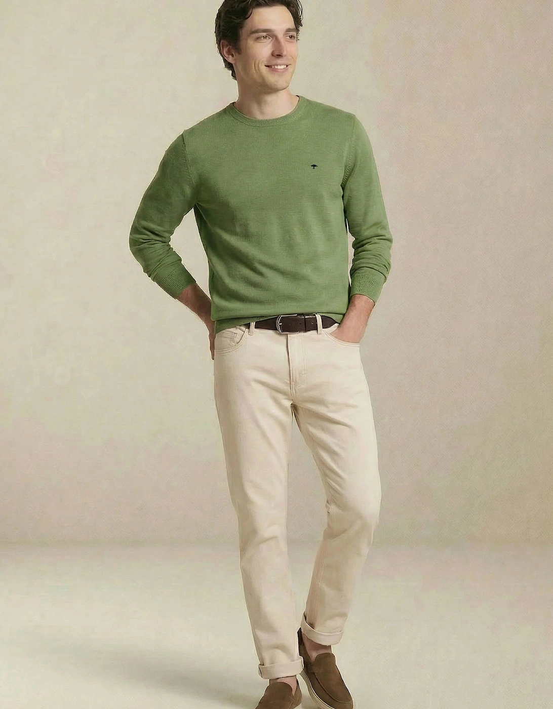 Fine Knit Air Cotton Crewneck Sweater Avocado