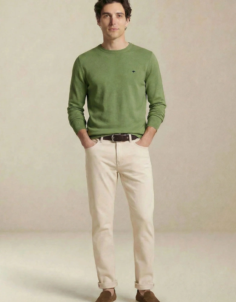 Fine Knit Air Cotton Crewneck Sweater Avocado