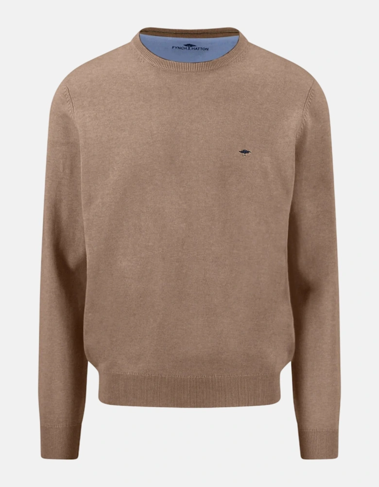 Fine Knit Cotton Crewneck Sweater Affogato