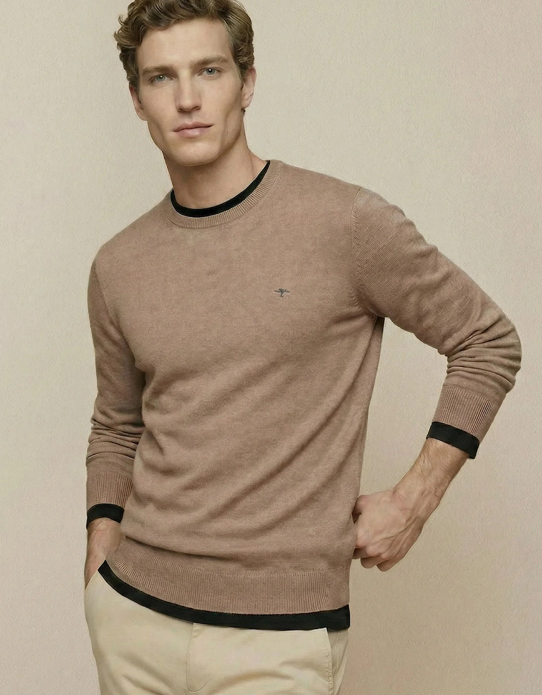 Fine Knit Cotton Crewneck Sweater Affogato