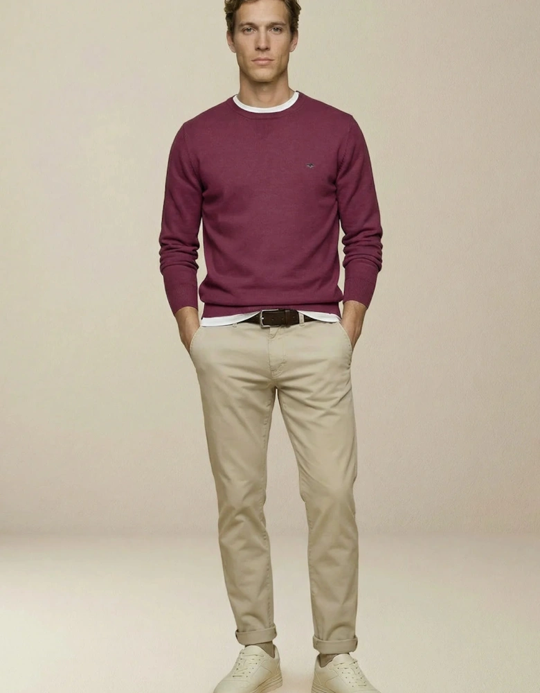 Fine Knit Cotton Crewneck Sweater Deep Merlot