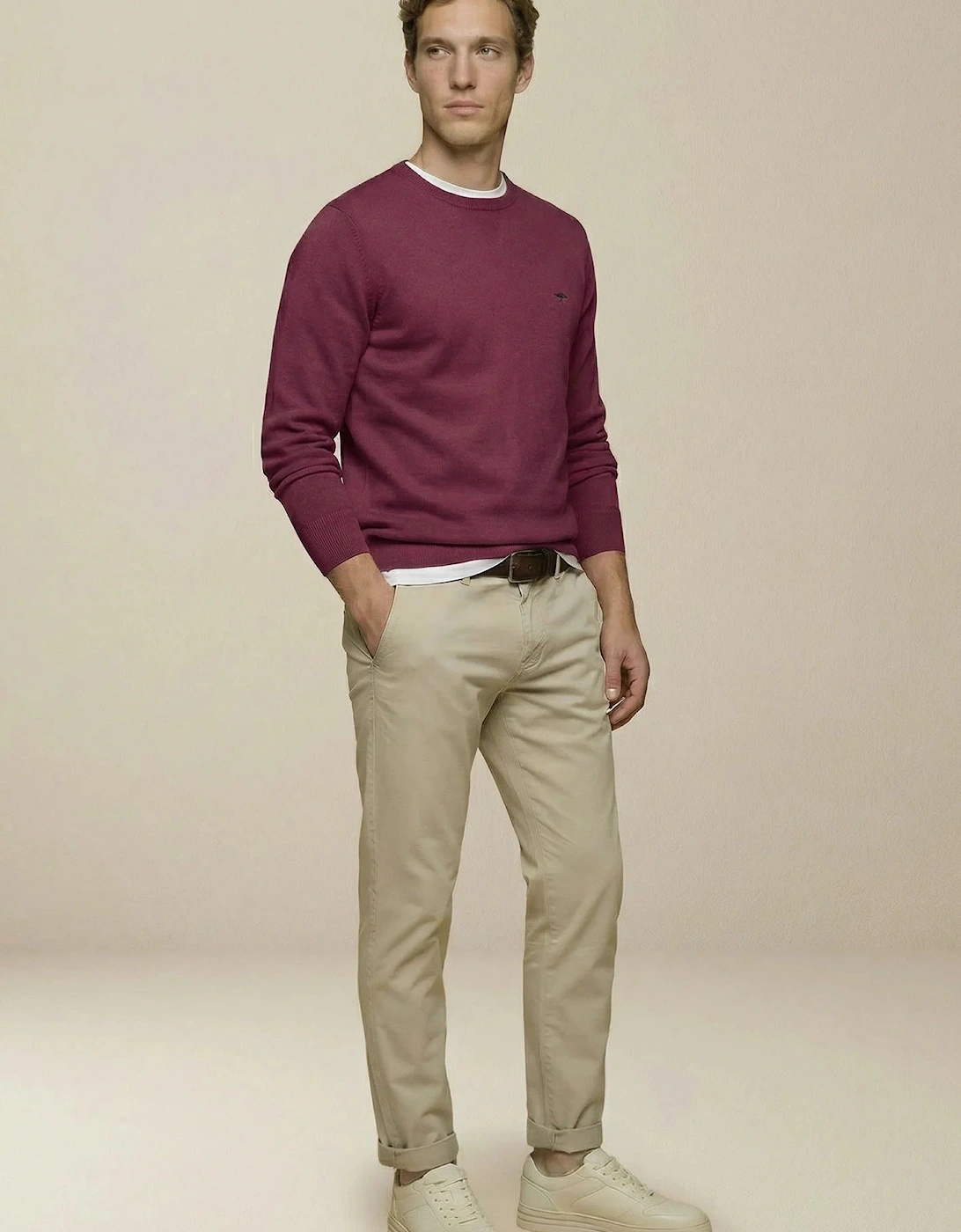 Fine Knit Cotton Crewneck Sweater Deep Merlot