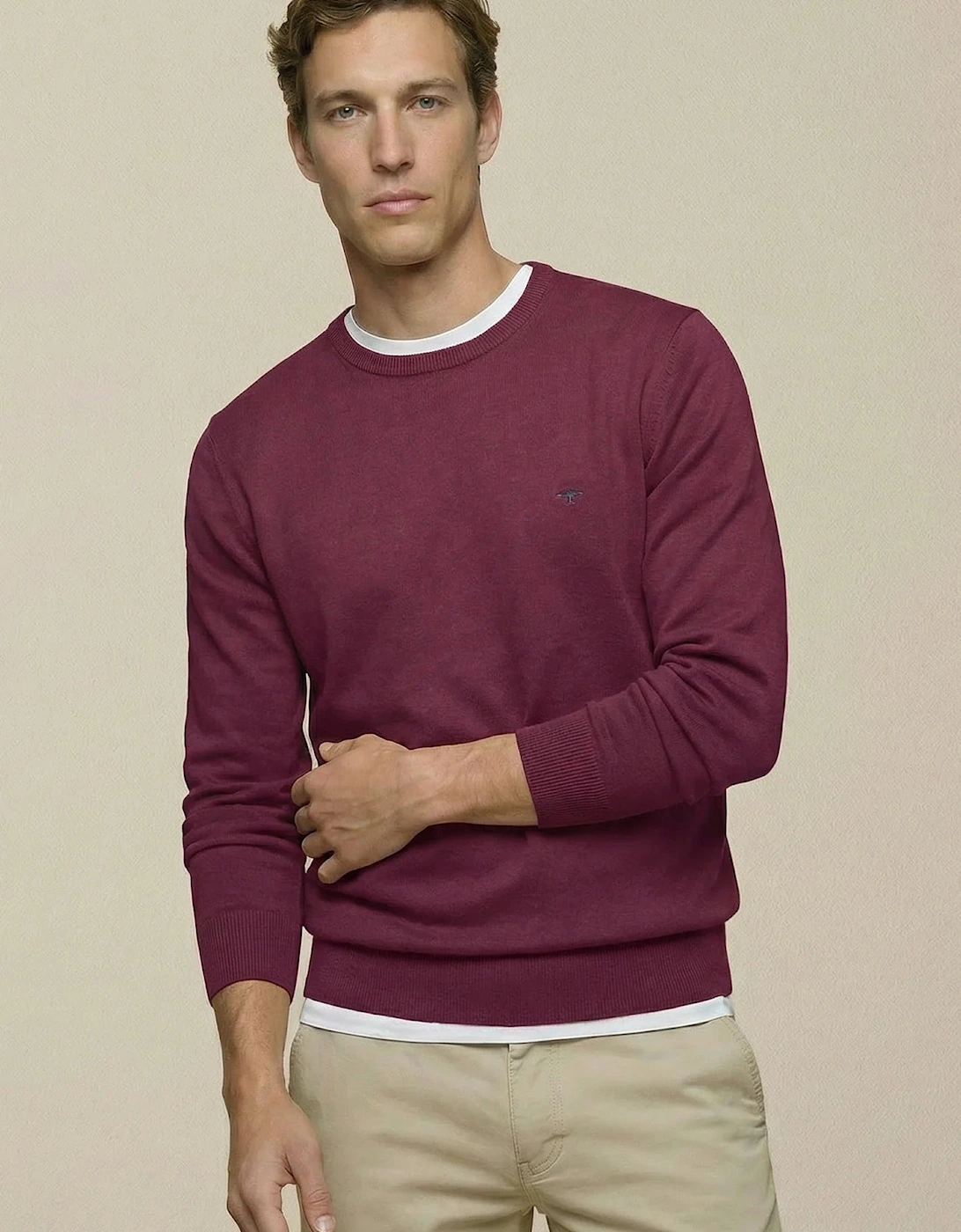 Fine Knit Cotton Crewneck Sweater Deep Merlot