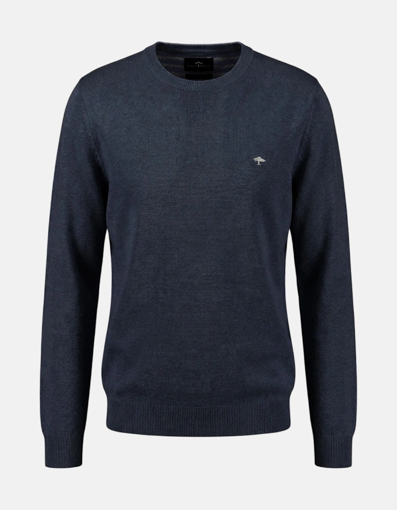 Fine Knit Air Cotton Crewneck Sweater Navy