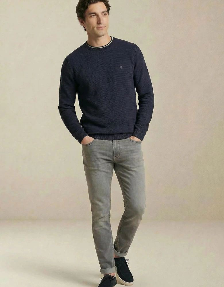 Fine Knit Air Cotton Crewneck Sweater Navy