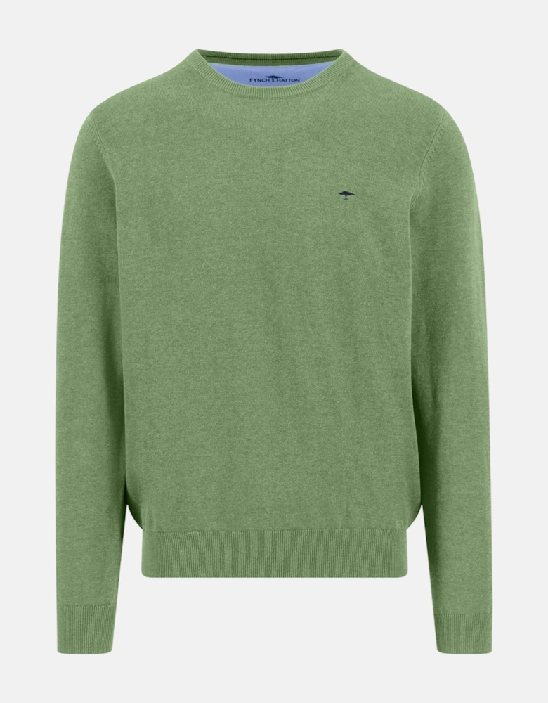 Fine Knit Cotton Crewneck Sweater Avocado