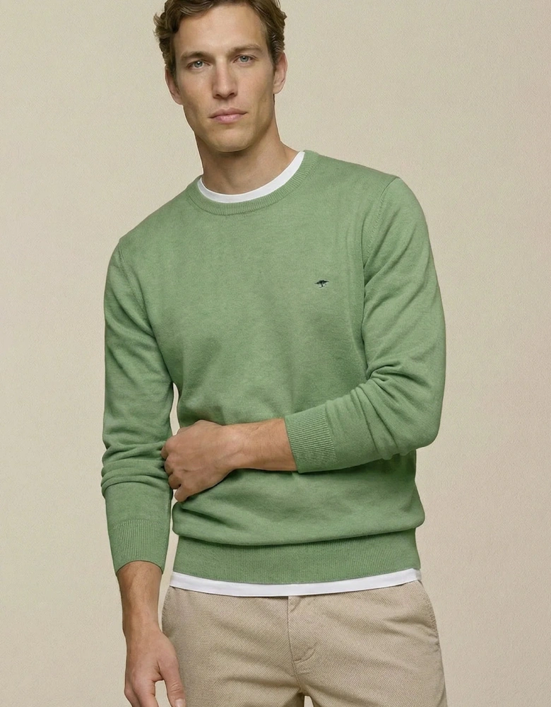 Fine Knit Cotton Crewneck Sweater Avocado
