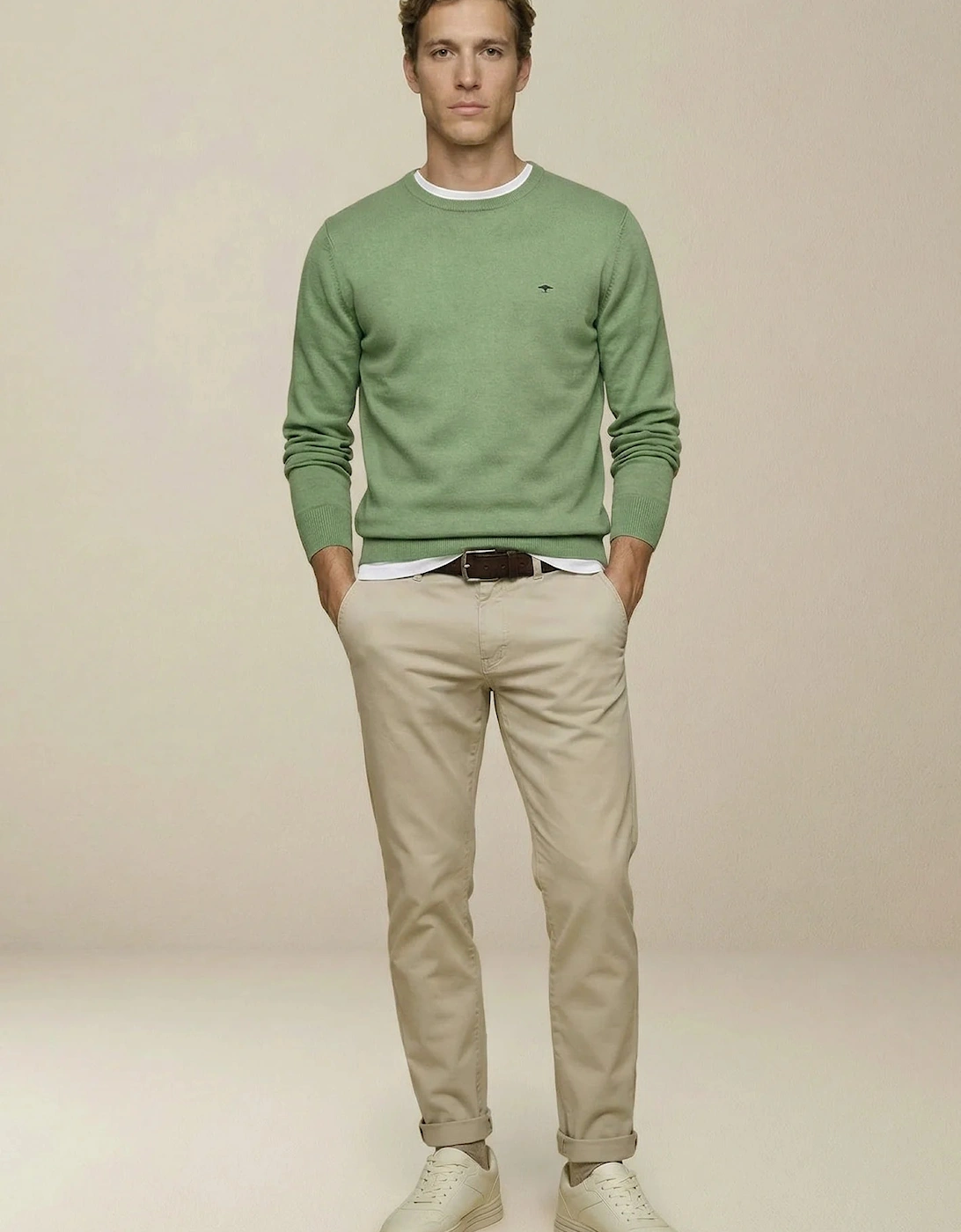 Fine Knit Cotton Crewneck Sweater Avocado