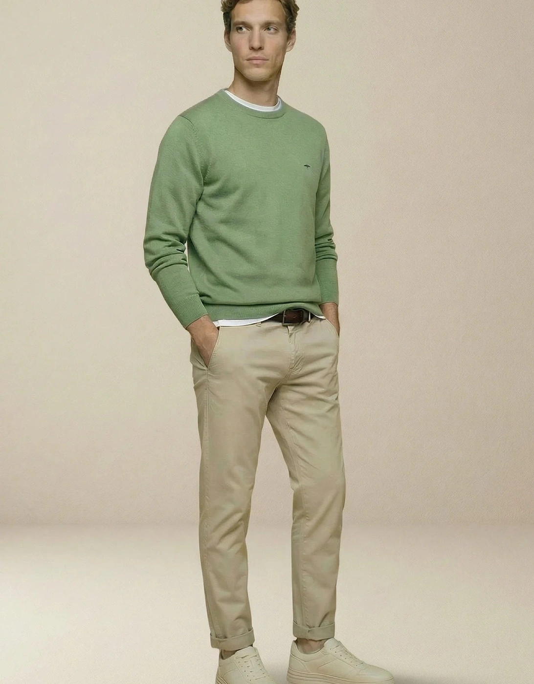 Fine Knit Cotton Crewneck Sweater Avocado