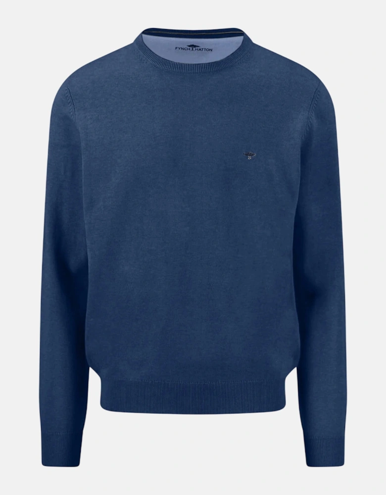 Fine Knit Cotton Crewneck Sweater Midnight