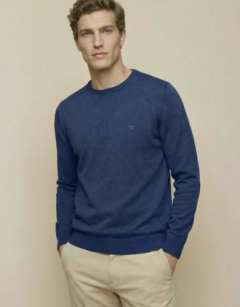 Fine Knit Cotton Crewneck Sweater Midnight