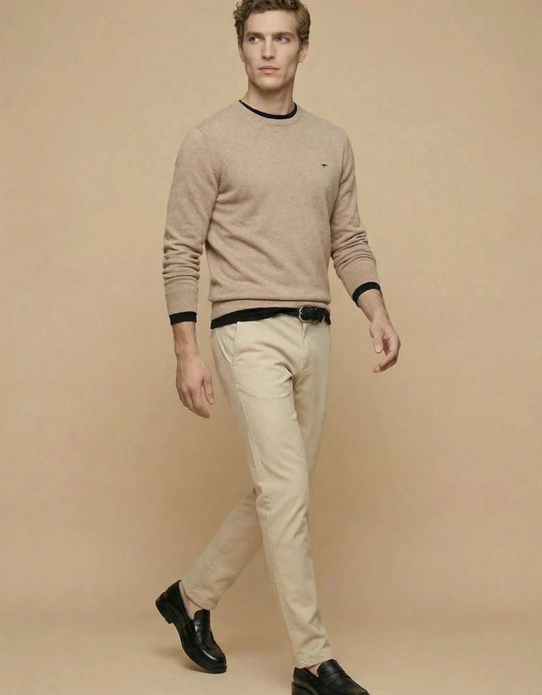 Fine Knit Cotton Crewneck Sweater Taupe