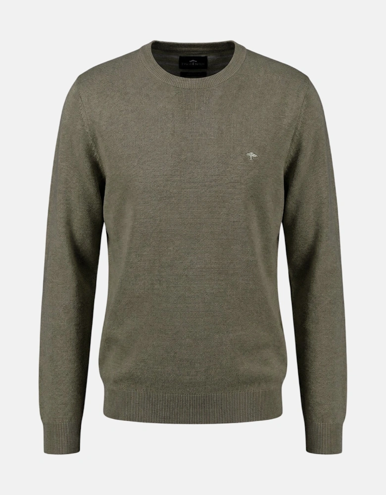 Fine Knit Air Cotton Crewneck Sweater Dark Khaki
