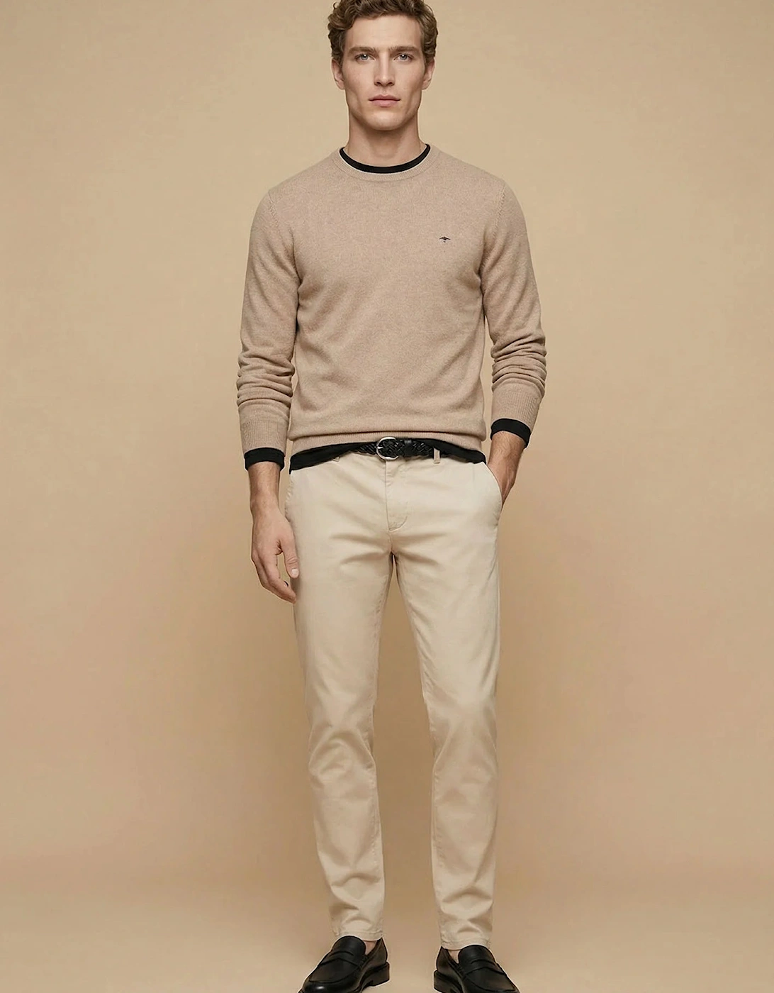 Fine Knit Cotton Crewneck Sweater Taupe