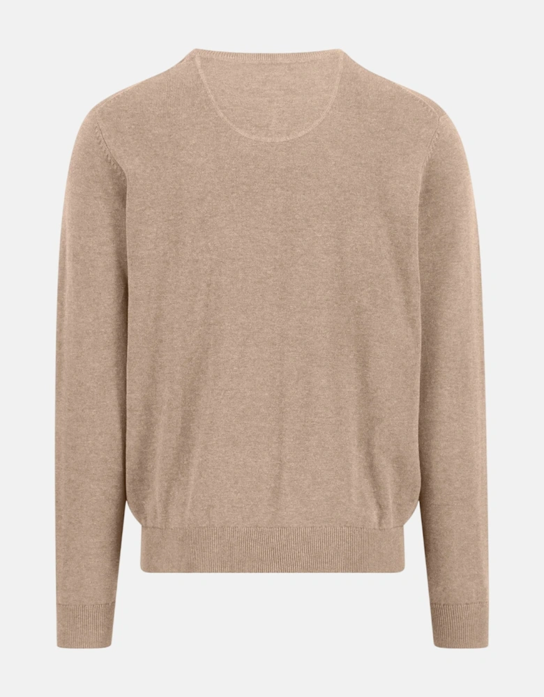 Fine Knit Cotton Crewneck Sweater Taupe