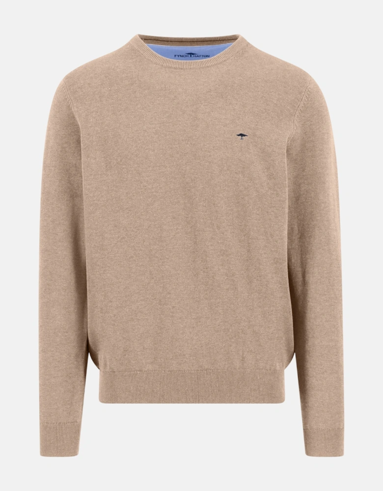 Fine Knit Cotton Crewneck Sweater Taupe