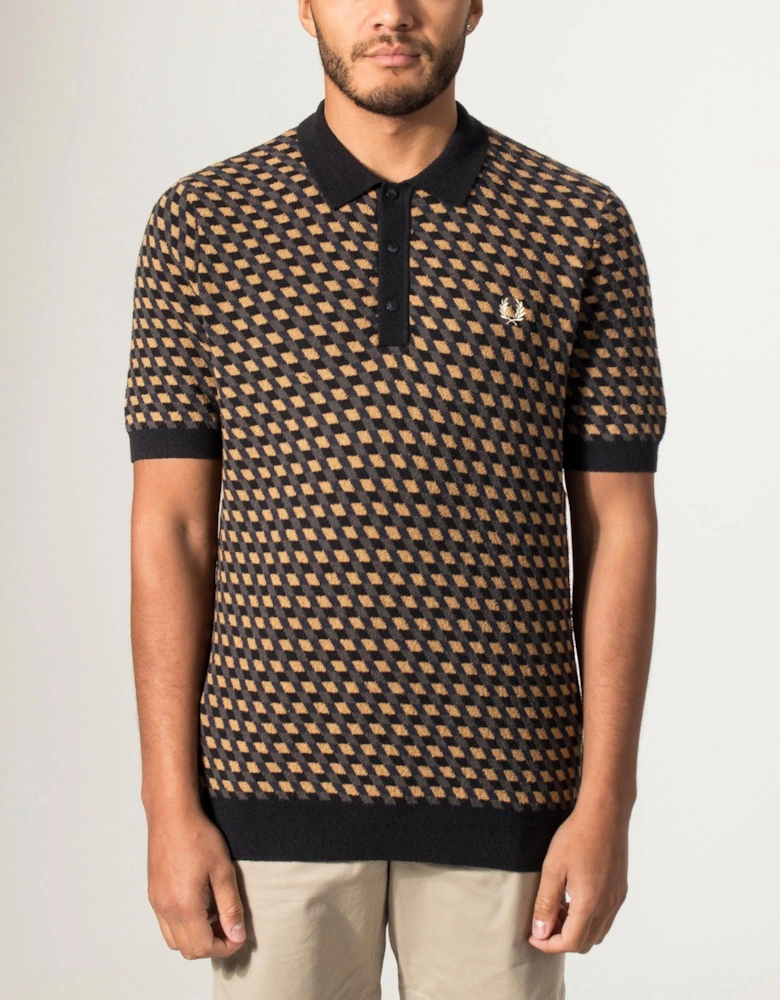 Regular Fit Geometric Knitted Polo Shirt
