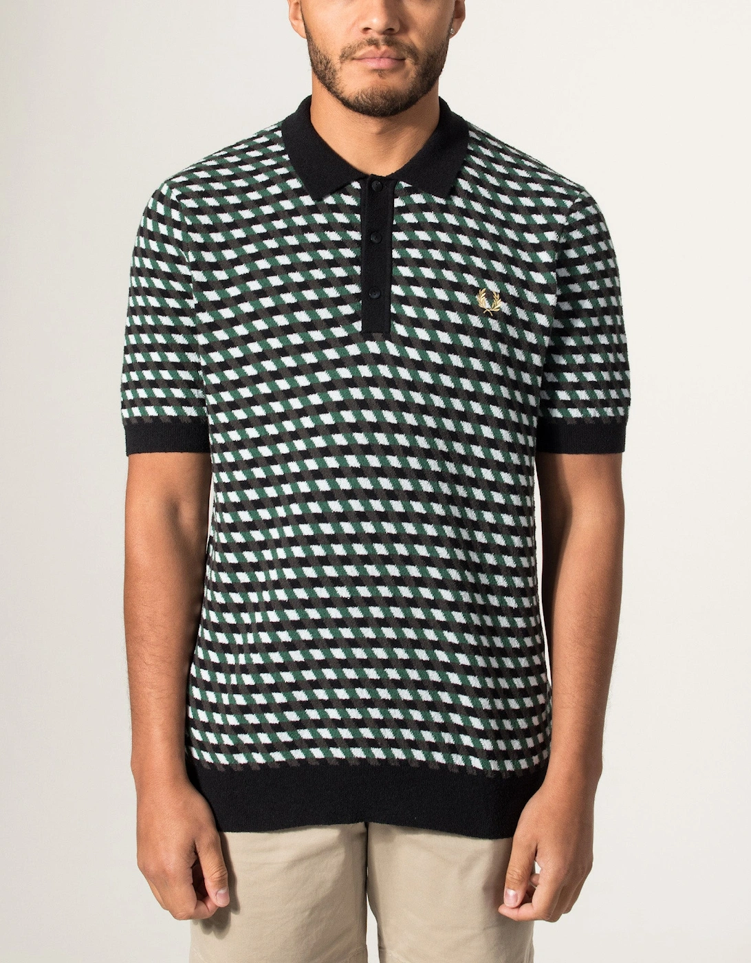 Regular Fit Geometric Knitted Polo Shirt