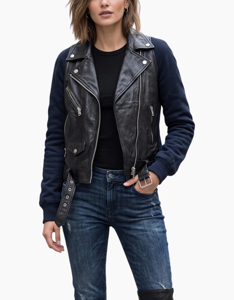 DIESEL Womens Genuine Leather Biker Jacket Black Coat