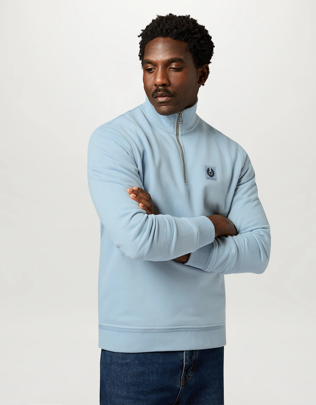 Belstaff Mens Logo Quarter Zip Sweatshirt - Mist Blue, 4 of 3
