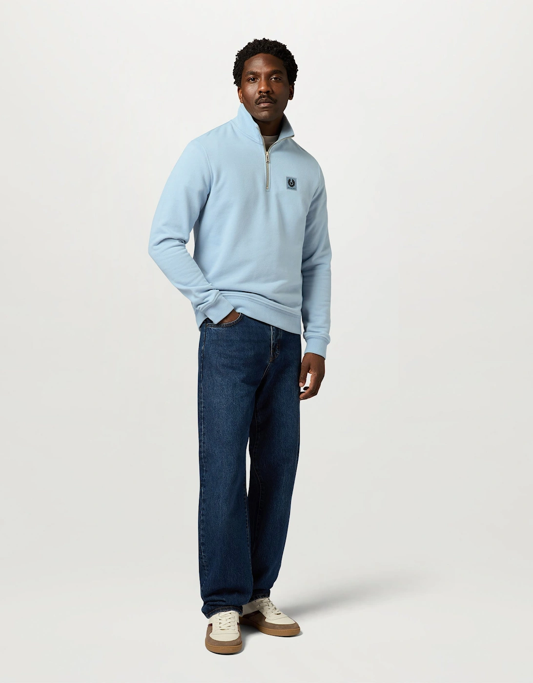 Belstaff Mens Logo Quarter Zip Sweatshirt - Mist Blue