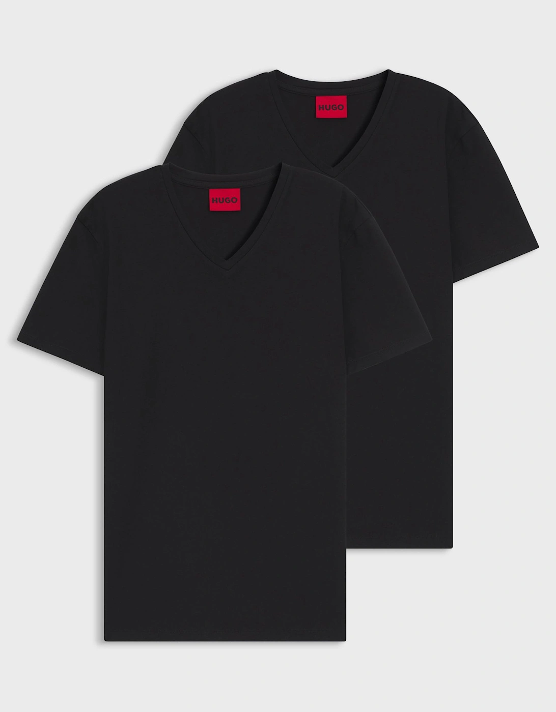 HUGO-V 2-Pack Mens V-Neck T-Shirts in Stretch Cotton - Black 001, 2 of 1