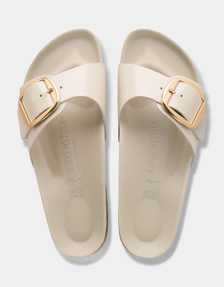 Birkenstock Madrid Big Buckle Natural Patent Leather Womens Sandals - High-Shine Oyster