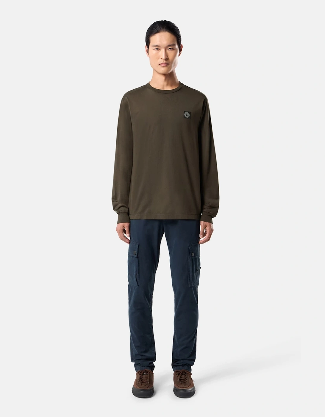 S0013 Patch Logo LS Tee Grey/Brown