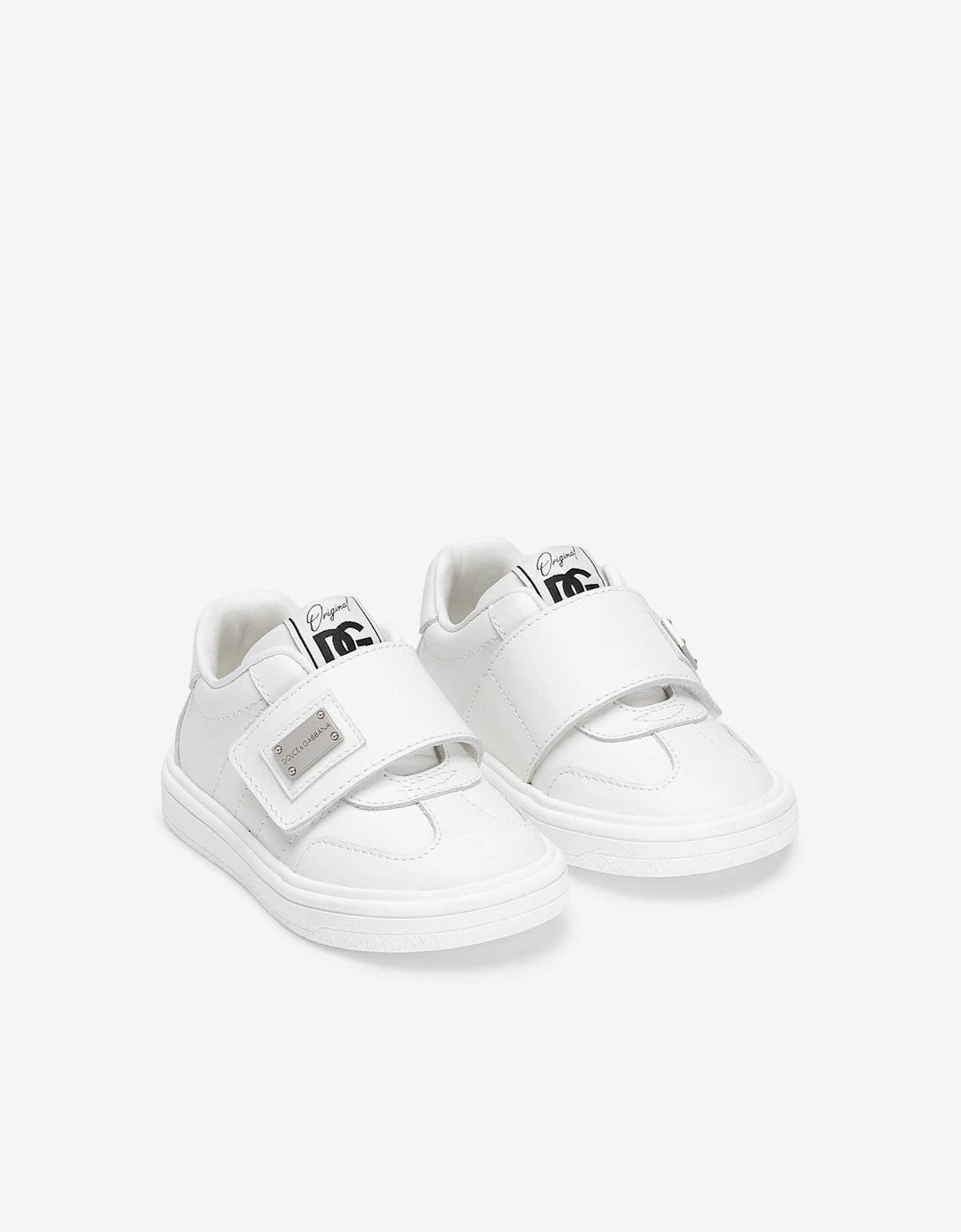 Dolce & Gabbana Kids Leather Velcro Strap Trainers in White